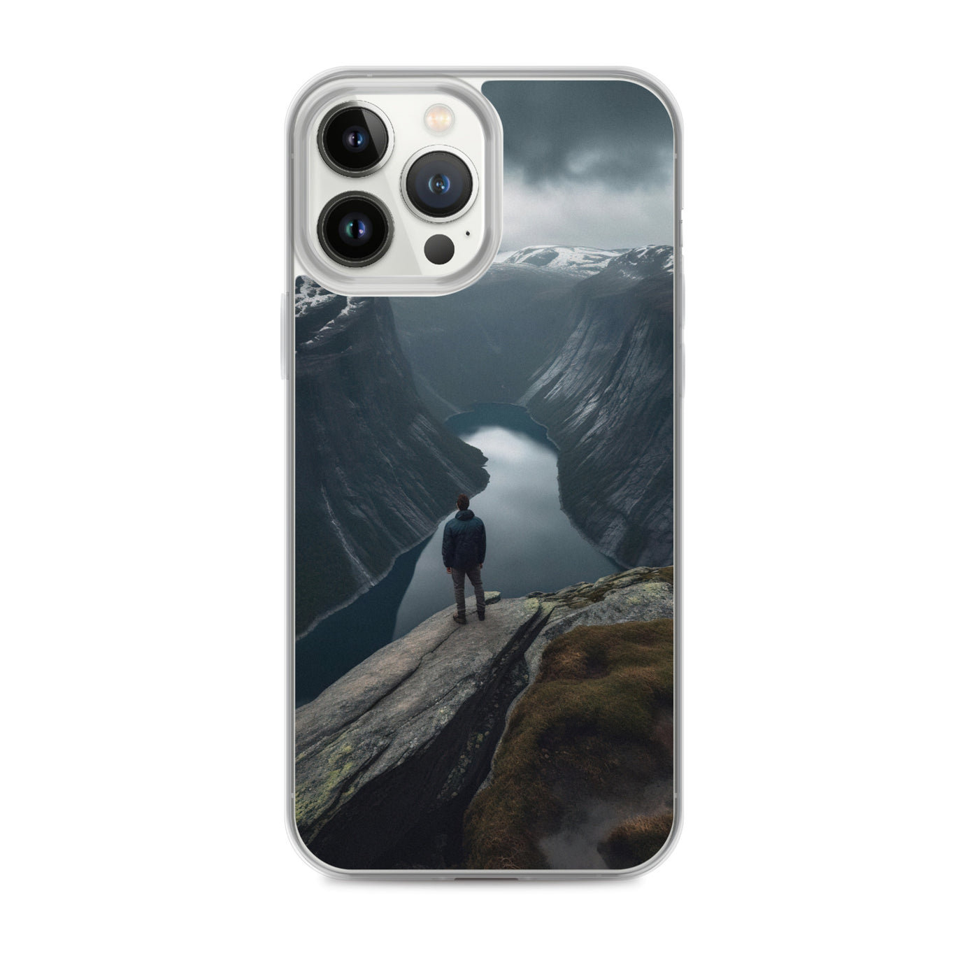 Mann auf Bergklippe - Norwegen - iPhone Schutzhülle (durchsichtig) berge xxx iPhone 13 Pro Max