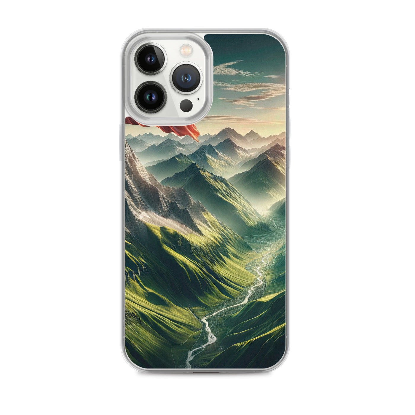 Alpen Gebirge: Fotorealistische Bergfläche mit Österreichischer Flagge - iPhone Schutzhülle (durchsichtig) berge xxx yyy zzz iPhone 13 Pro Max