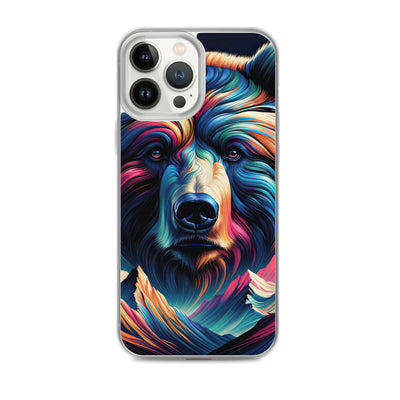 Majestätischer Bär vor Schweizer Alpen in abstrakter Kunst - iPhone Schutzhülle (durchsichtig) camping xxx yyy zzz iPhone 13 Pro Max