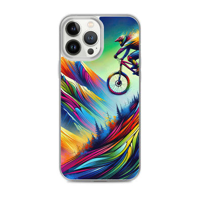 Mountainbiker in farbenfroher Alpenkulisse mit abstraktem Touch (M) - iPhone Schutzhülle (durchsichtig) xxx yyy zzz iPhone 13 Pro Max