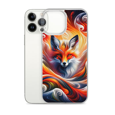 Abstraktes Kunstwerk, das den Geist der Alpen verkörpert. Leuchtender Fuchs in den Farben Orange, Rot, Weiß - iPhone Schutzhülle (durchsichtig) camping xxx yyy zzz