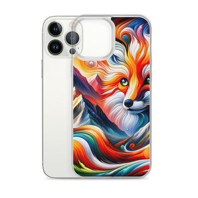 Abstrakte Kunst der Alpen voller lebendiger Farben und dynamischer Bewegung. Es dominiert ein farbiger Fuchs - iPhone Schutzhülle (durchsichtig) camping xxx yyy zzz