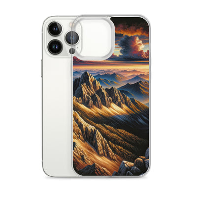 Alpen in Abenddämmerung: Acrylgemälde mit beleuchteten Berggipfeln - iPhone Schutzhülle (durchsichtig) berge xxx yyy zzz