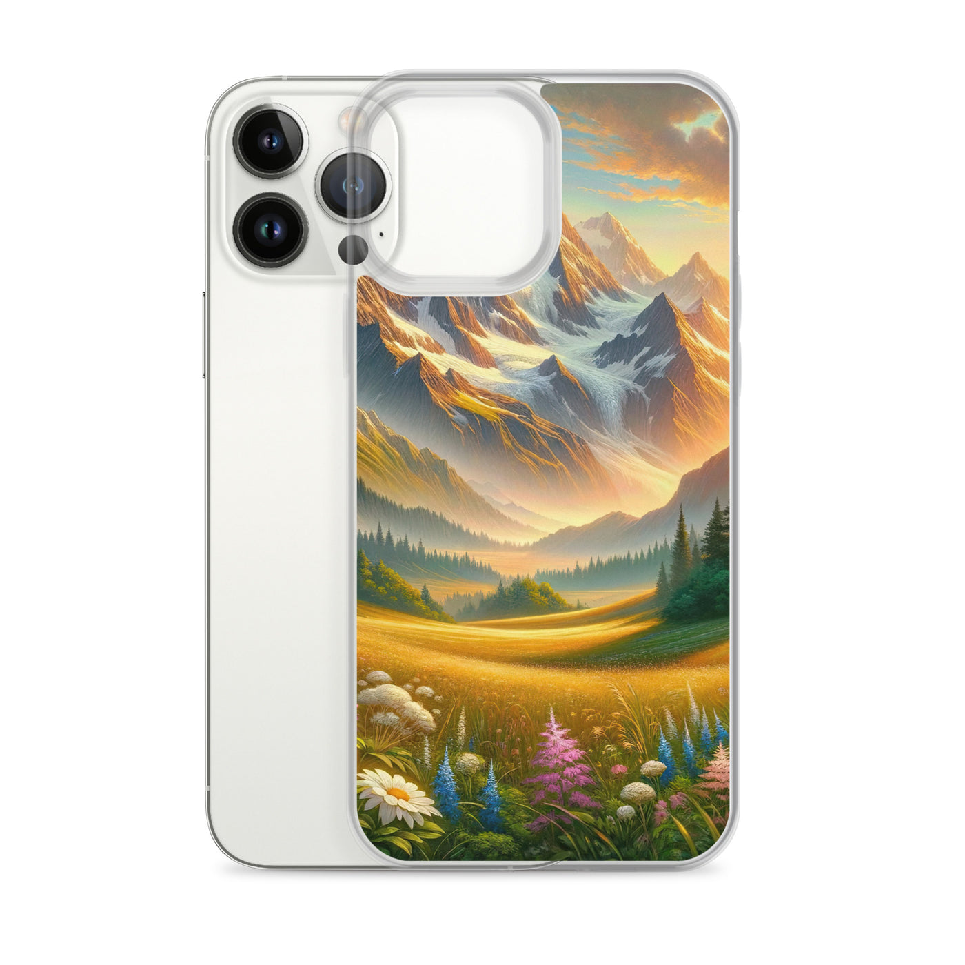 Heitere Alpenschönheit: Schneeberge und Wildblumenwiesen - iPhone Schutzhülle (durchsichtig) berge xxx yyy zzz