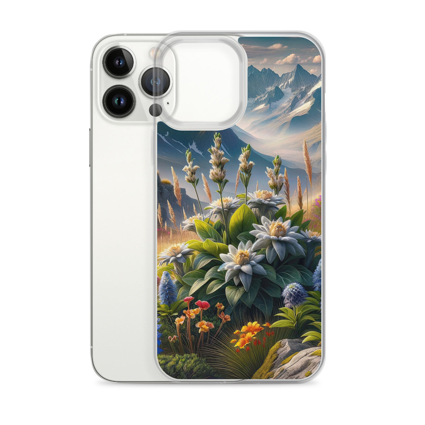 Alpine Flora: Digitales Kunstwerk mit lebendigen Blumen - iPhone Schutzhülle (durchsichtig) berge xxx yyy zzz