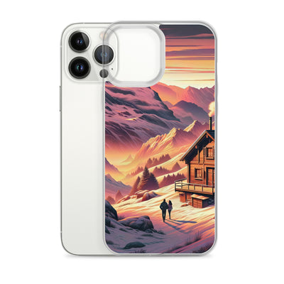 Berghütte im goldenen Sonnenuntergang: Digitale Alpenillustration - iPhone Schutzhülle (durchsichtig) berge xxx yyy zzz