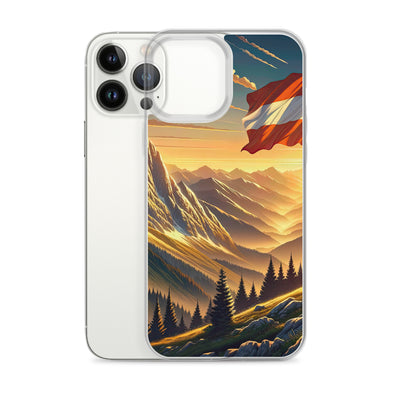 Ruhiger Alpenabend mit österreichischer Flagge und goldenem Sonnenuntergang - iPhone Schutzhülle (durchsichtig) berge xxx yyy zzz