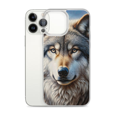 Porträt-Ölgemälde eines prächtigen Wolfes mit faszinierenden Augen (AN) - iPhone Schutzhülle (durchsichtig) xxx yyy zzz