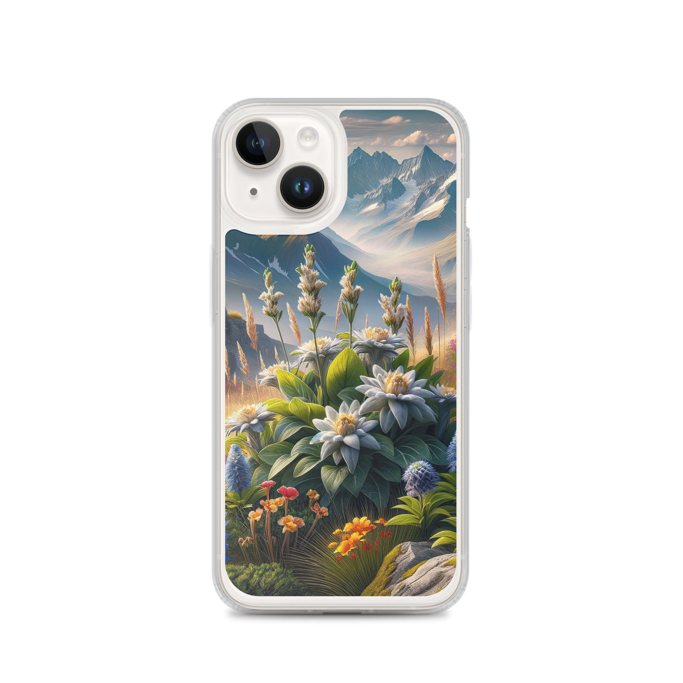 Alpine Flora: Digitales Kunstwerk mit lebendigen Blumen - iPhone Schutzhülle (durchsichtig) berge xxx yyy zzz iPhone 14