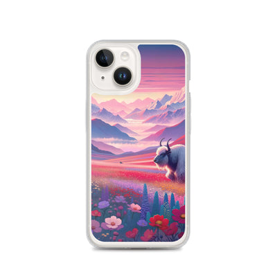 Verträumte Berg-Abenddämmerung mit Hochlandrind und blumigem Glanz - iPhone Schutzhülle (durchsichtig) berge xxx yyy zzz iPhone 14