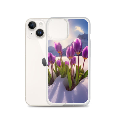 Tulpen im Schnee und in den Bergen - Blumen im Winter - iPhone Schutzhülle (durchsichtig) berge xxx