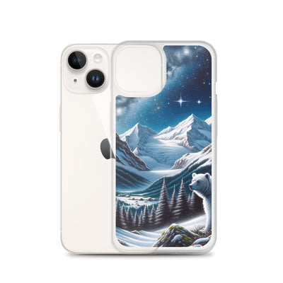 Sternennacht und Eisbär: Acrylgemälde mit Milchstraße, Alpen und schneebedeckte Gipfel - iPhone Schutzhülle (durchsichtig) camping xxx yyy zzz