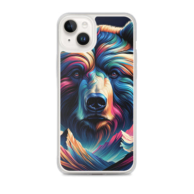 Majestätischer Bär vor Schweizer Alpen in abstrakter Kunst - iPhone Schutzhülle (durchsichtig) camping xxx yyy zzz iPhone 14 Plus