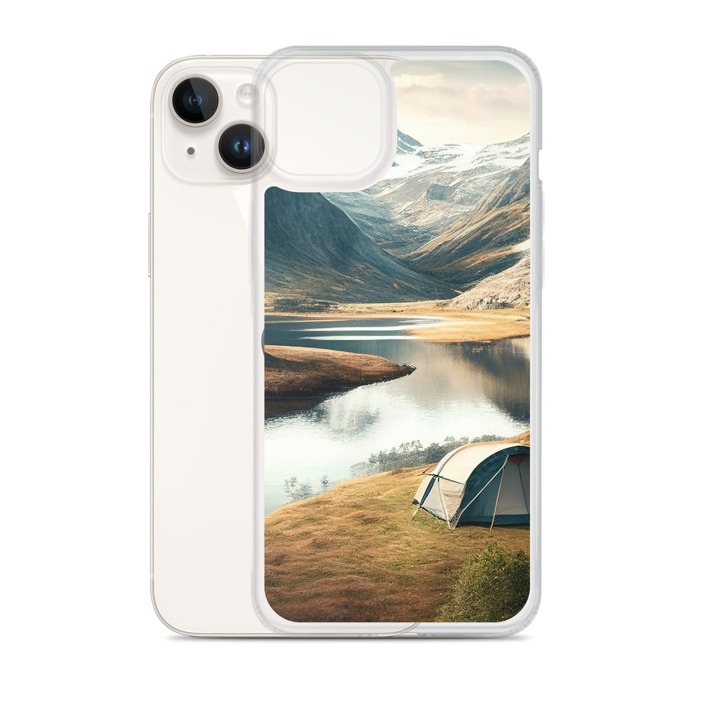 Zelt, Berge und Bergsee - iPhone Schutzhülle (durchsichtig) camping xxx