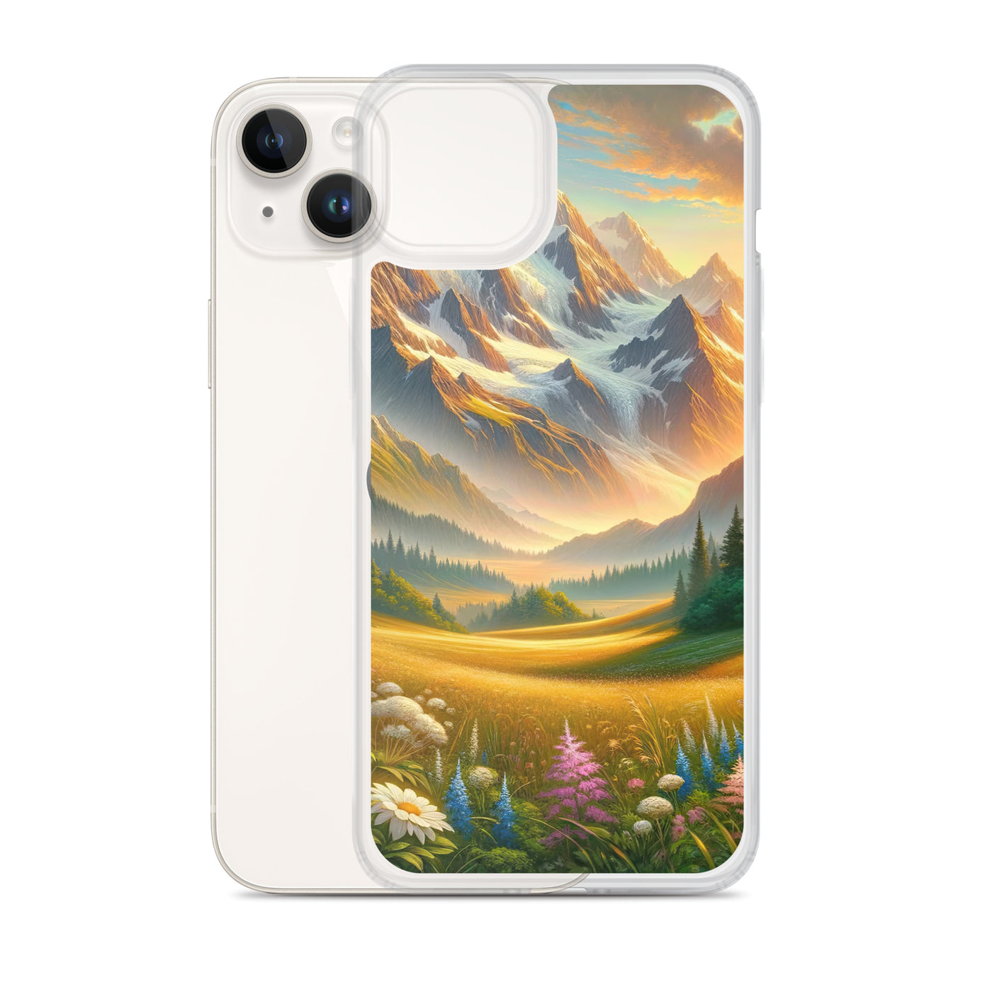 Heitere Alpenschönheit: Schneeberge und Wildblumenwiesen - iPhone Schutzhülle (durchsichtig) berge xxx yyy zzz