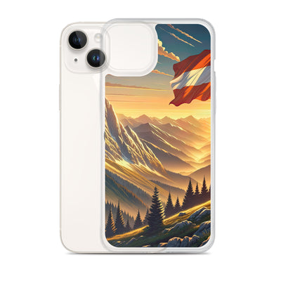 Ruhiger Alpenabend mit österreichischer Flagge und goldenem Sonnenuntergang - iPhone Schutzhülle (durchsichtig) berge xxx yyy zzz