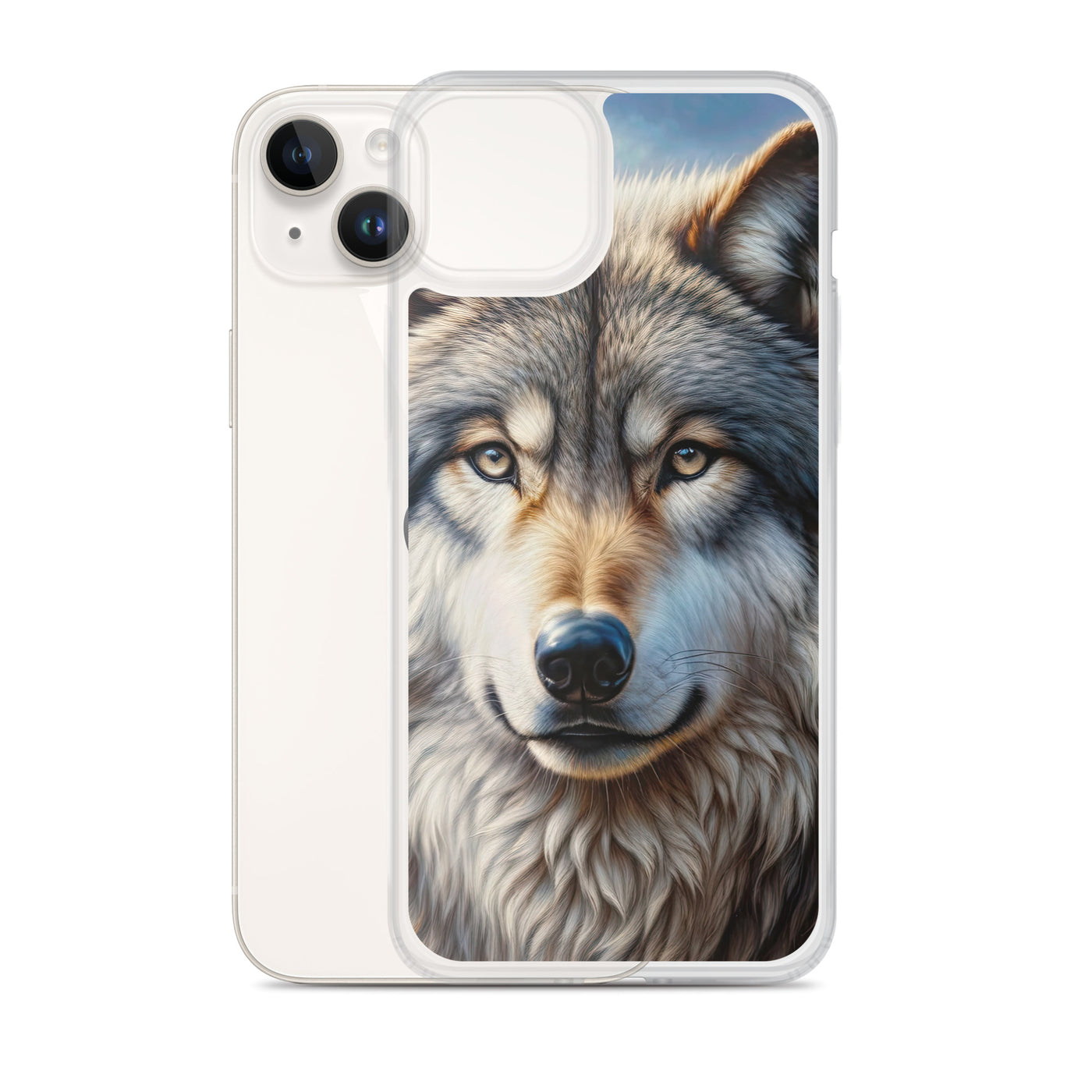 Porträt-Ölgemälde eines prächtigen Wolfes mit faszinierenden Augen (AN) - iPhone Schutzhülle (durchsichtig) xxx yyy zzz