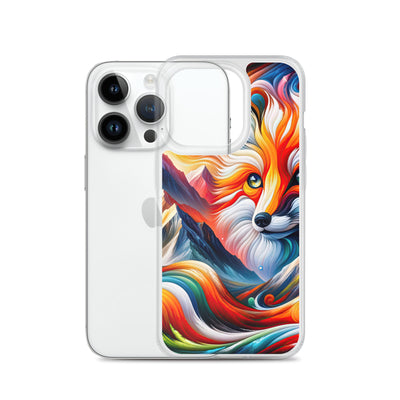 Abstrakte Kunst der Alpen voller lebendiger Farben und dynamischer Bewegung. Es dominiert ein farbiger Fuchs - iPhone Schutzhülle (durchsichtig) camping xxx yyy zzz