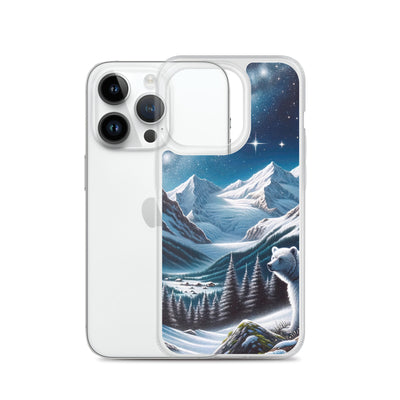 Sternennacht und Eisbär: Acrylgemälde mit Milchstraße, Alpen und schneebedeckte Gipfel - iPhone Schutzhülle (durchsichtig) camping xxx yyy zzz