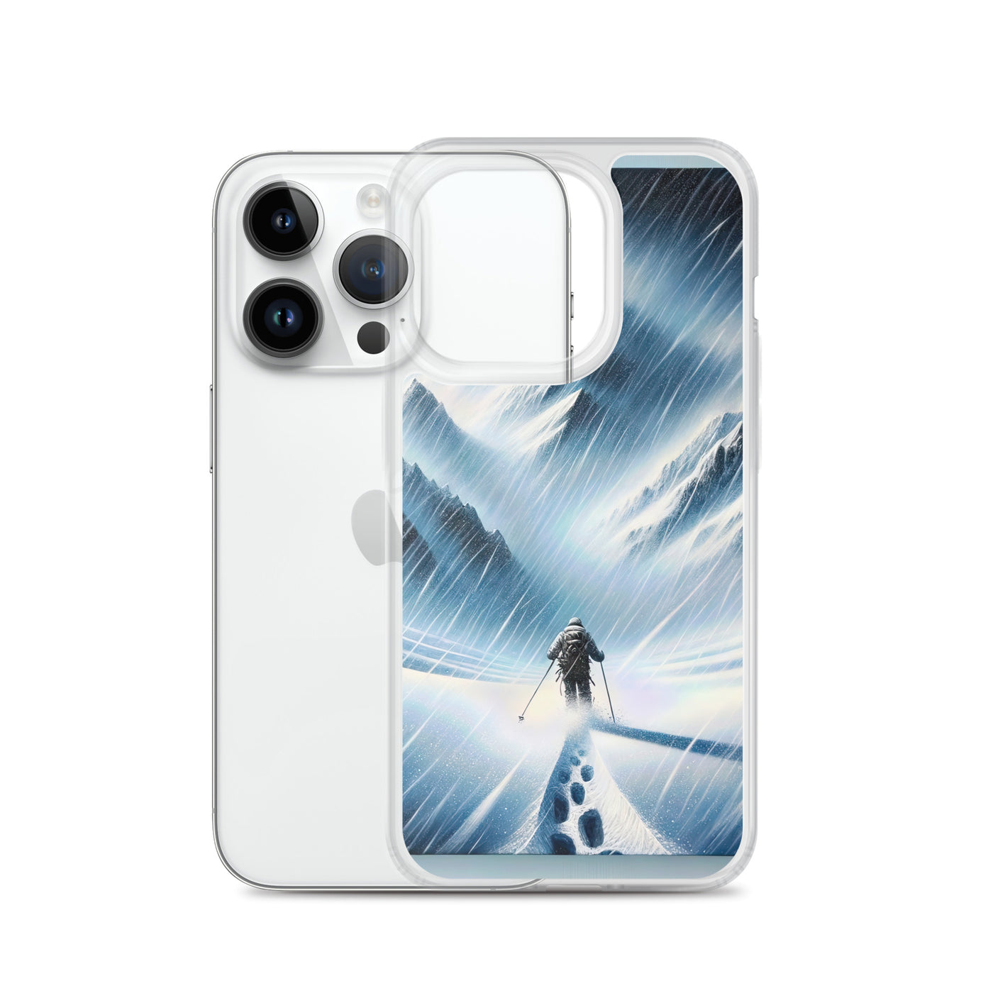 Wanderer und Bergsteiger im Schneesturm: Acrylgemälde der Alpen - iPhone Schutzhülle (durchsichtig) wandern xxx yyy zzz