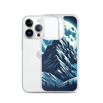 Mondnacht und Gipfelkreuz in den Alpen, glitzernde Schneegipfel - iPhone Schutzhülle (durchsichtig) berge xxx yyy zzz