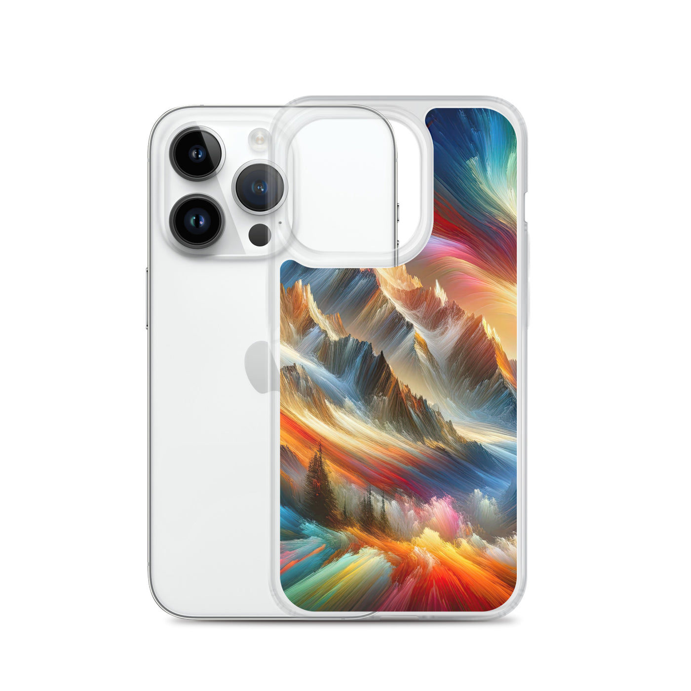 Lebendige abstrakte Alpendarstellung in populärem Kunststil - iPhone Schutzhülle (durchsichtig) berge xxx yyy zzz