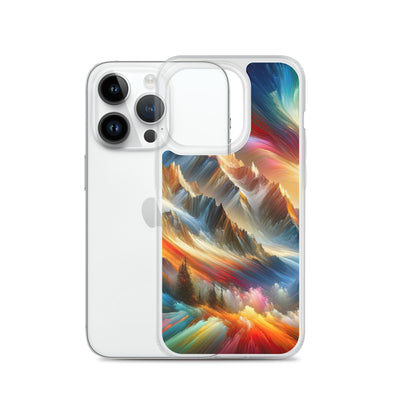 Lebendige abstrakte Alpendarstellung in populärem Kunststil - iPhone Schutzhülle (durchsichtig) berge xxx yyy zzz