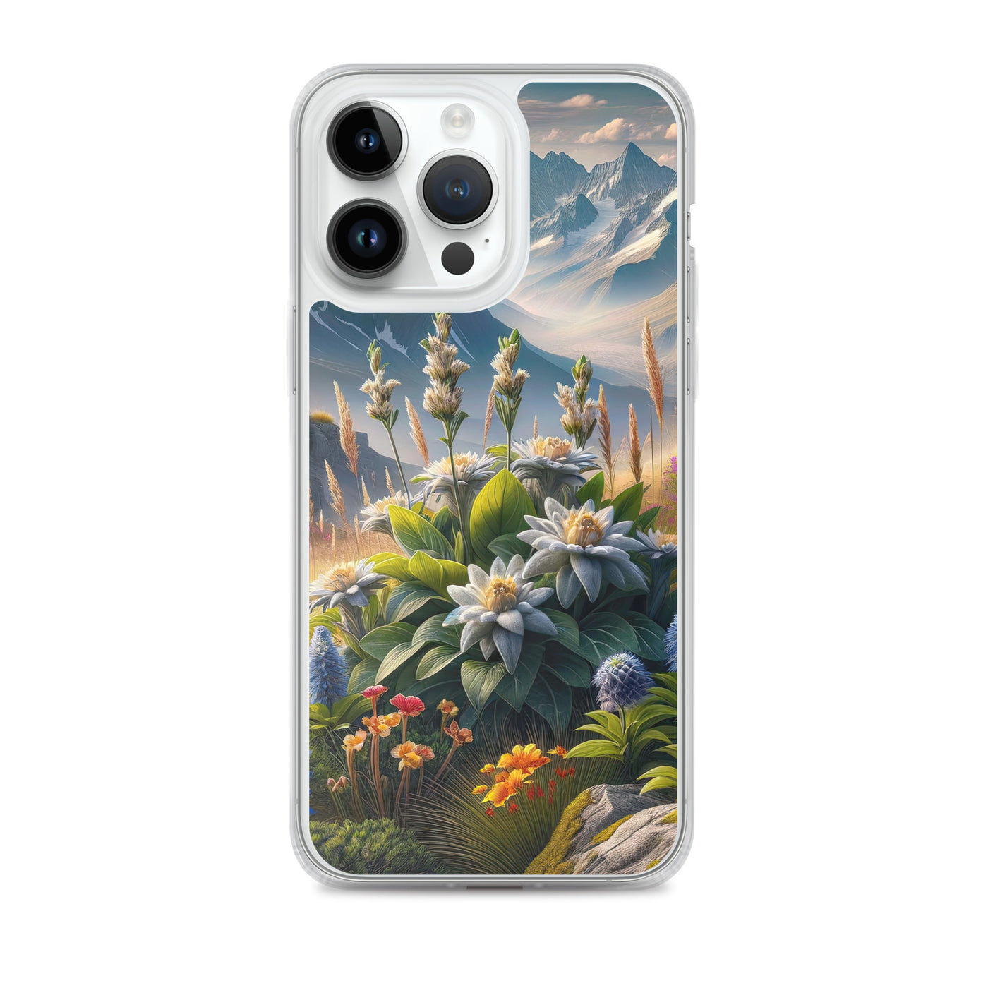 Alpine Flora: Digitales Kunstwerk mit lebendigen Blumen - iPhone Schutzhülle (durchsichtig) berge xxx yyy zzz iPhone 14 Pro Max