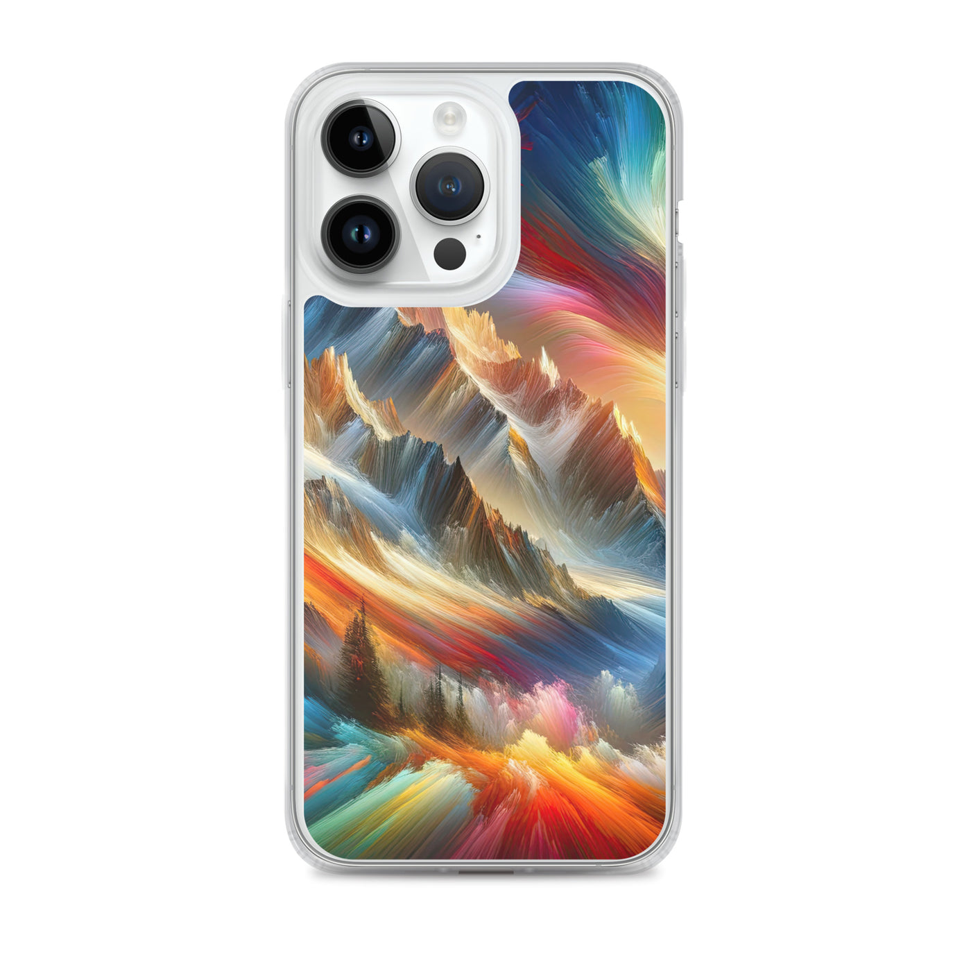 Lebendige abstrakte Alpendarstellung in populärem Kunststil - iPhone Schutzhülle (durchsichtig) berge xxx yyy zzz iPhone 14 Pro Max