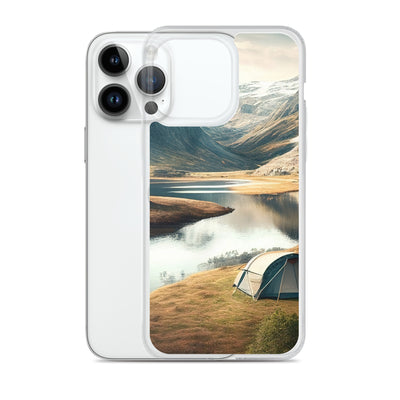 Zelt, Berge und Bergsee - iPhone Schutzhülle (durchsichtig) camping xxx