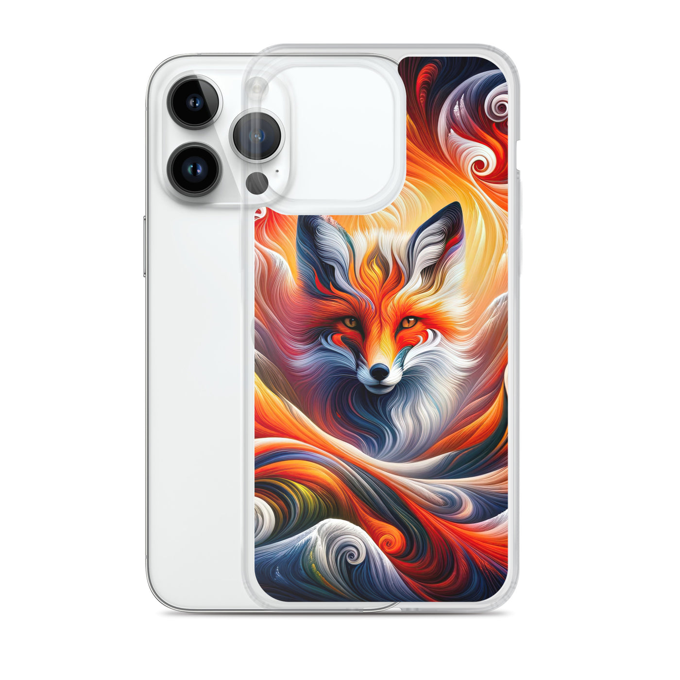 Abstraktes Kunstwerk, das den Geist der Alpen verkörpert. Leuchtender Fuchs in den Farben Orange, Rot, Weiß - iPhone Schutzhülle (durchsichtig) camping xxx yyy zzz