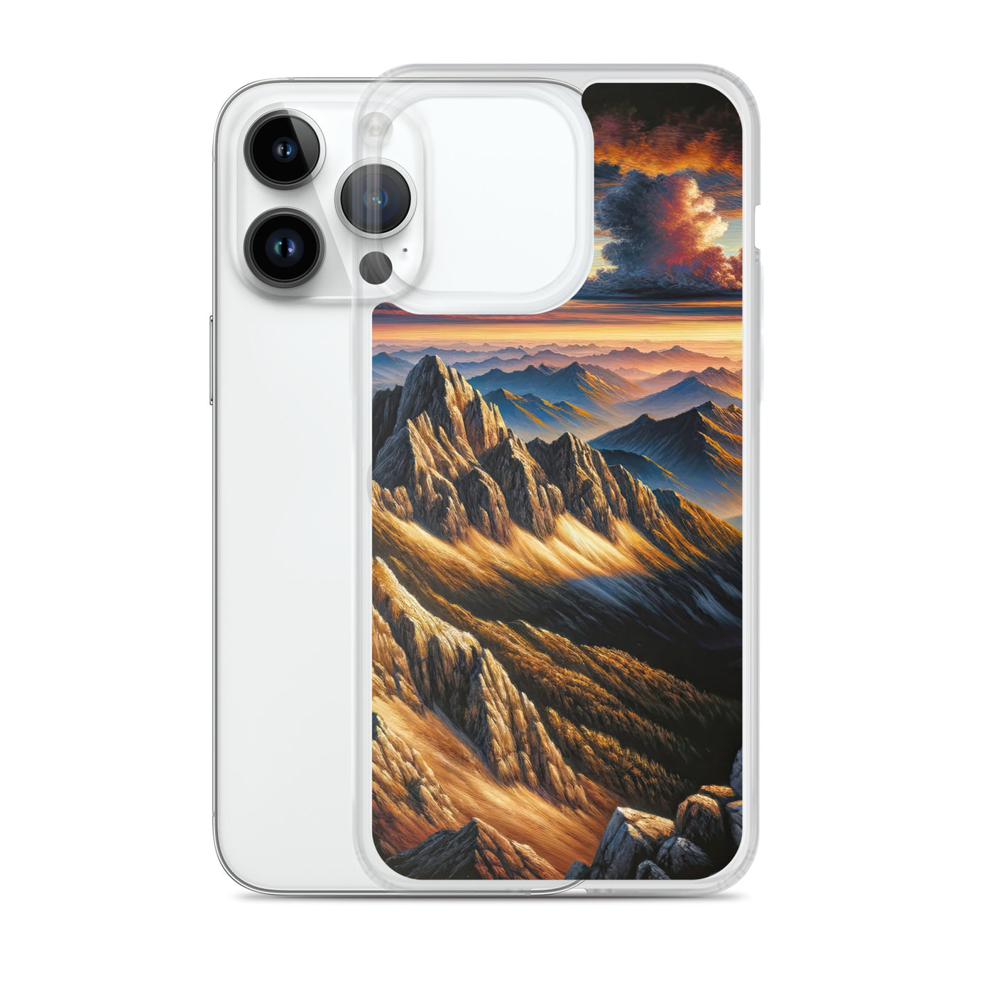 Alpen in Abenddämmerung: Acrylgemälde mit beleuchteten Berggipfeln - iPhone Schutzhülle (durchsichtig) berge xxx yyy zzz