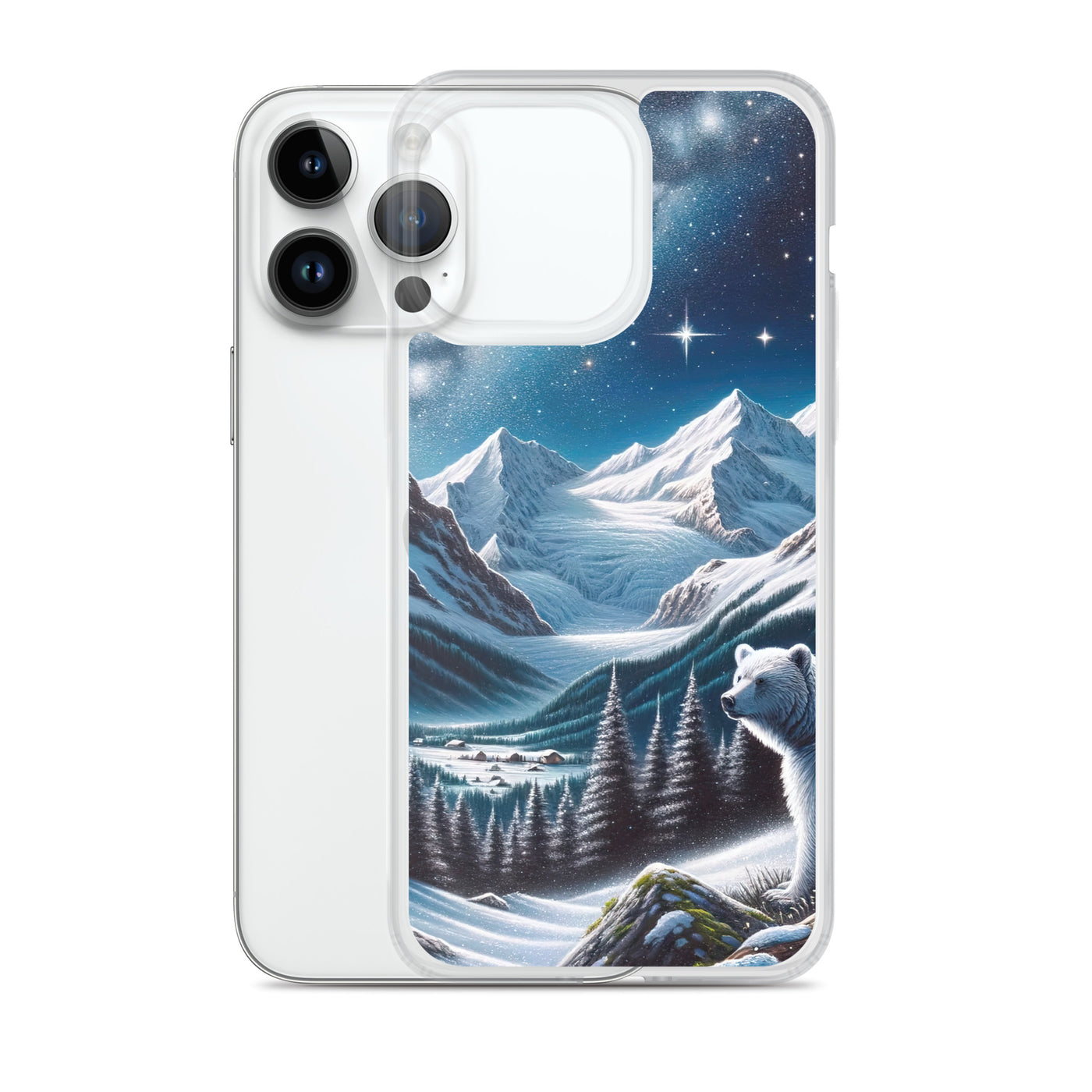 Sternennacht und Eisbär: Acrylgemälde mit Milchstraße, Alpen und schneebedeckte Gipfel - iPhone Schutzhülle (durchsichtig) camping xxx yyy zzz