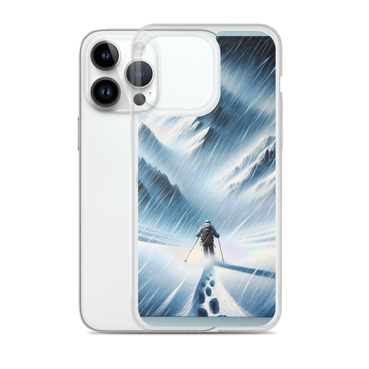 Wanderer und Bergsteiger im Schneesturm: Acrylgemälde der Alpen - iPhone Schutzhülle (durchsichtig) wandern xxx yyy zzz