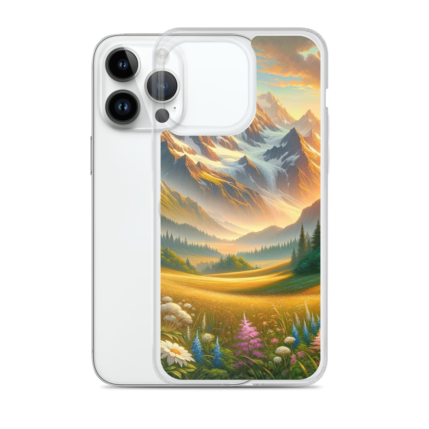 Heitere Alpenschönheit: Schneeberge und Wildblumenwiesen - iPhone Schutzhülle (durchsichtig) berge xxx yyy zzz