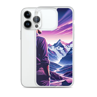 Wanderer in alpiner Dämmerung, schneebedeckte Gipfel ins Unendliche - iPhone Schutzhülle (durchsichtig) wandern xxx yyy zzz