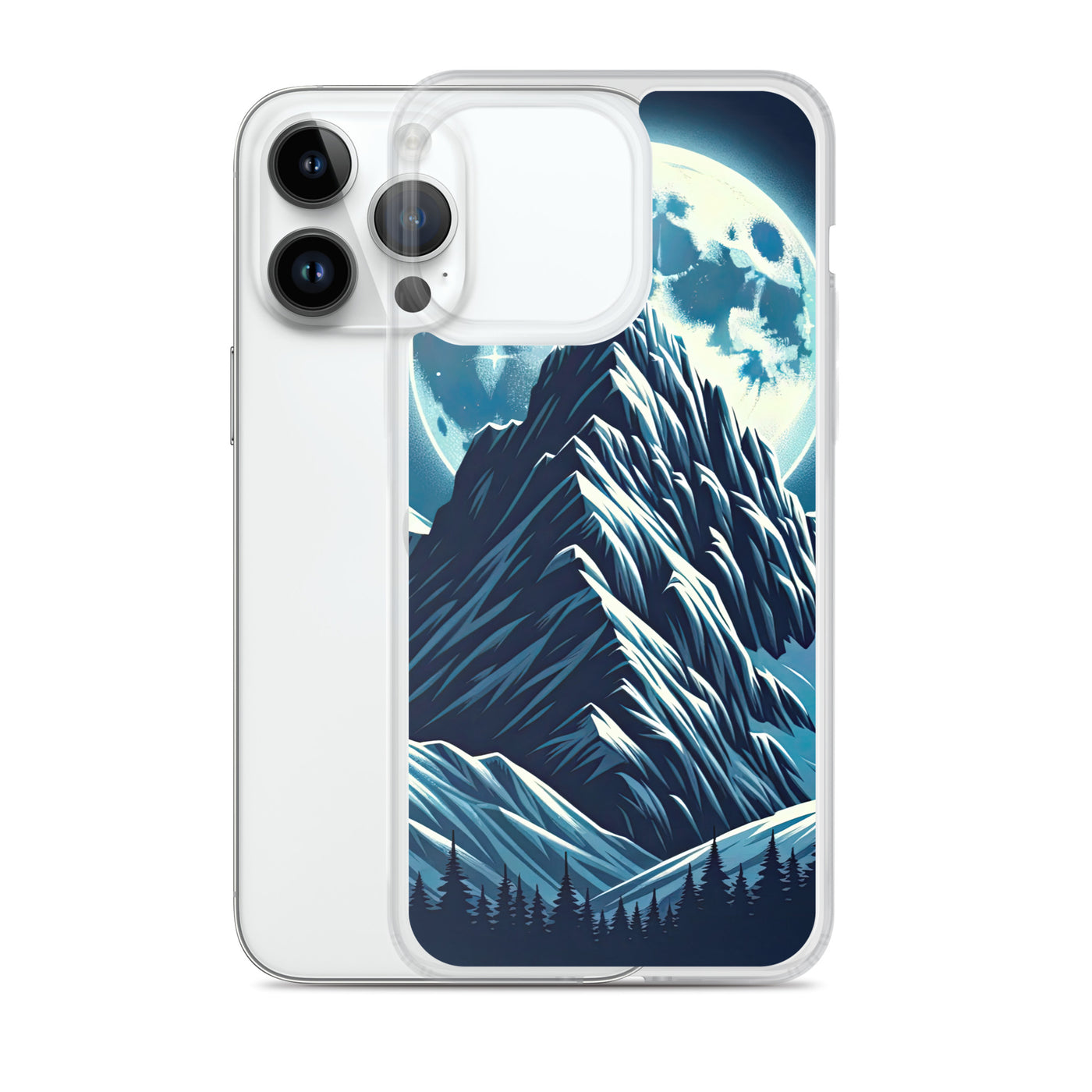 Mondnacht und Gipfelkreuz in den Alpen, glitzernde Schneegipfel - iPhone Schutzhülle (durchsichtig) berge xxx yyy zzz