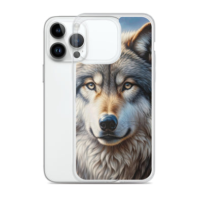 Porträt-Ölgemälde eines prächtigen Wolfes mit faszinierenden Augen (AN) - iPhone Schutzhülle (durchsichtig) xxx yyy zzz