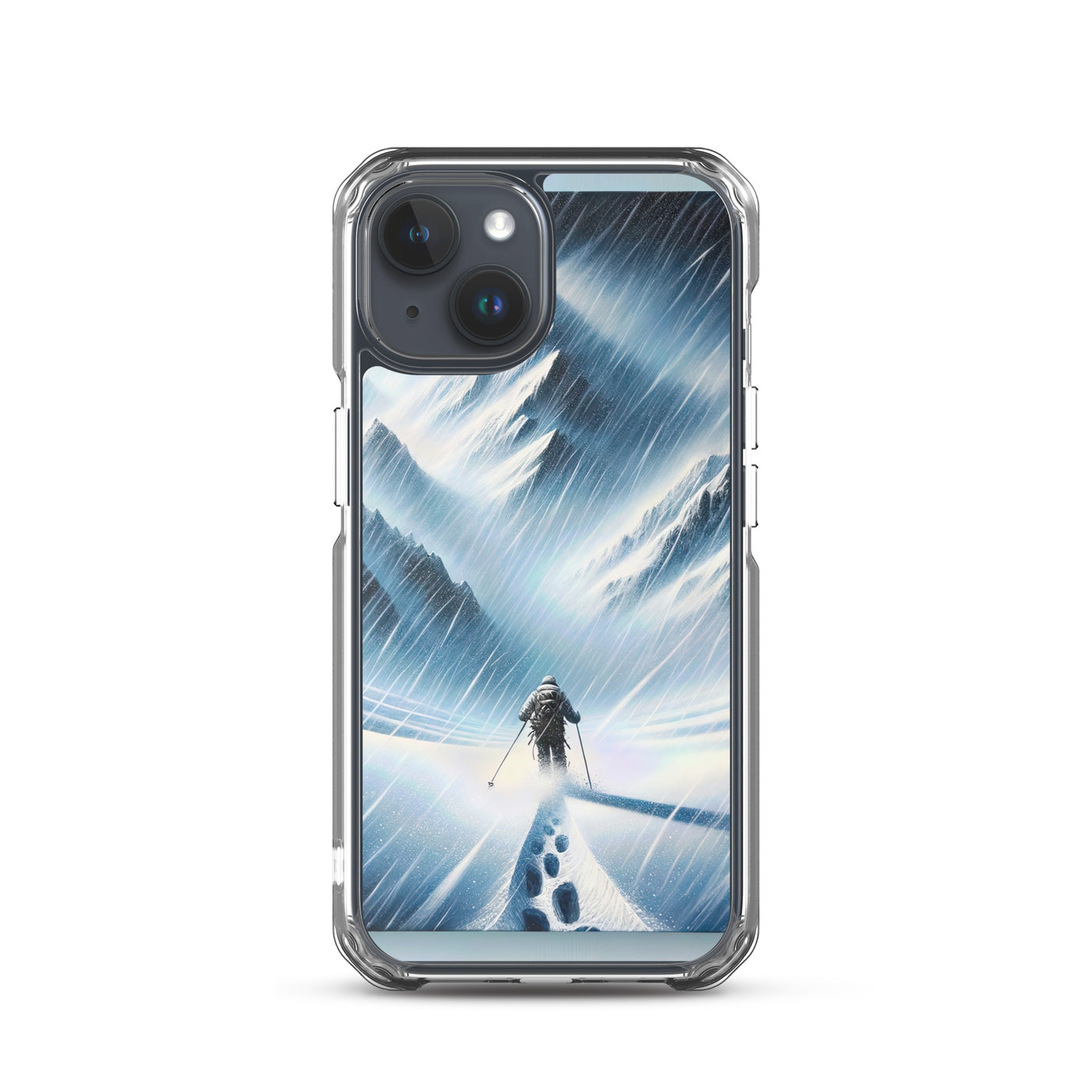 Wanderer und Bergsteiger im Schneesturm: Acrylgemälde der Alpen - iPhone Schutzhülle (durchsichtig) wandern xxx yyy zzz iPhone 15