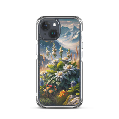 Alpine Flora: Digitales Kunstwerk mit lebendigen Blumen - iPhone Schutzhülle (durchsichtig) berge xxx yyy zzz iPhone 15