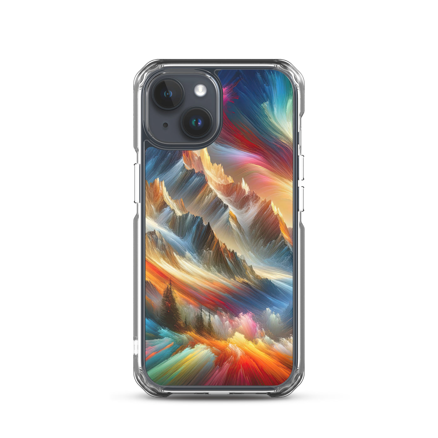 Lebendige abstrakte Alpendarstellung in populärem Kunststil - iPhone Schutzhülle (durchsichtig) berge xxx yyy zzz iPhone 15