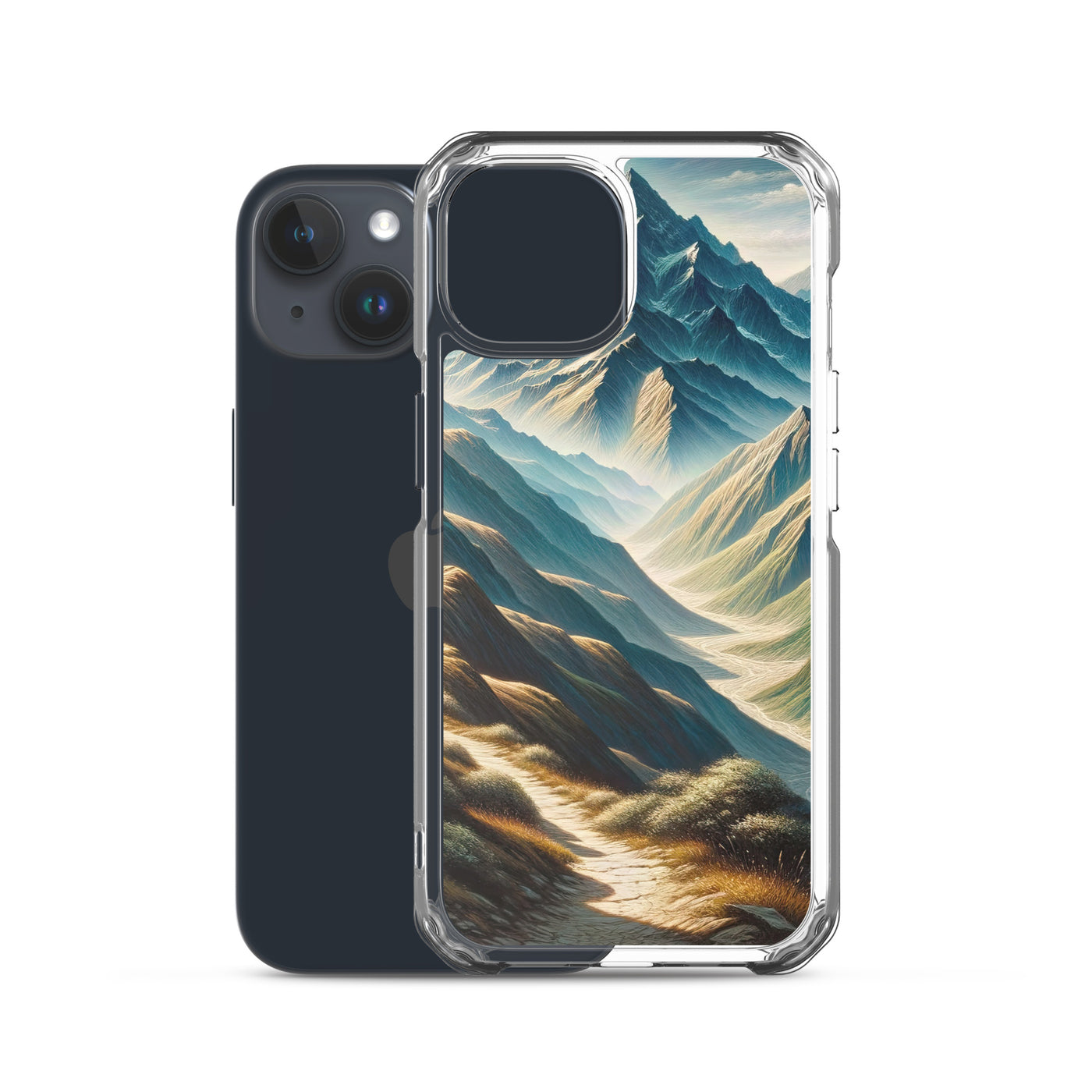 Berglandschaft: Acrylgemälde mit hervorgehobenem Pfad - iPhone Schutzhülle (durchsichtig) berge xxx yyy zzz