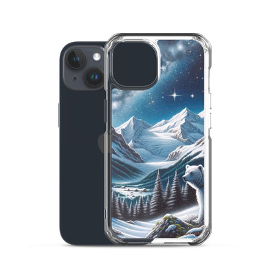 Sternennacht und Eisbär: Acrylgemälde mit Milchstraße, Alpen und schneebedeckte Gipfel - iPhone Schutzhülle (durchsichtig) camping xxx yyy zzz