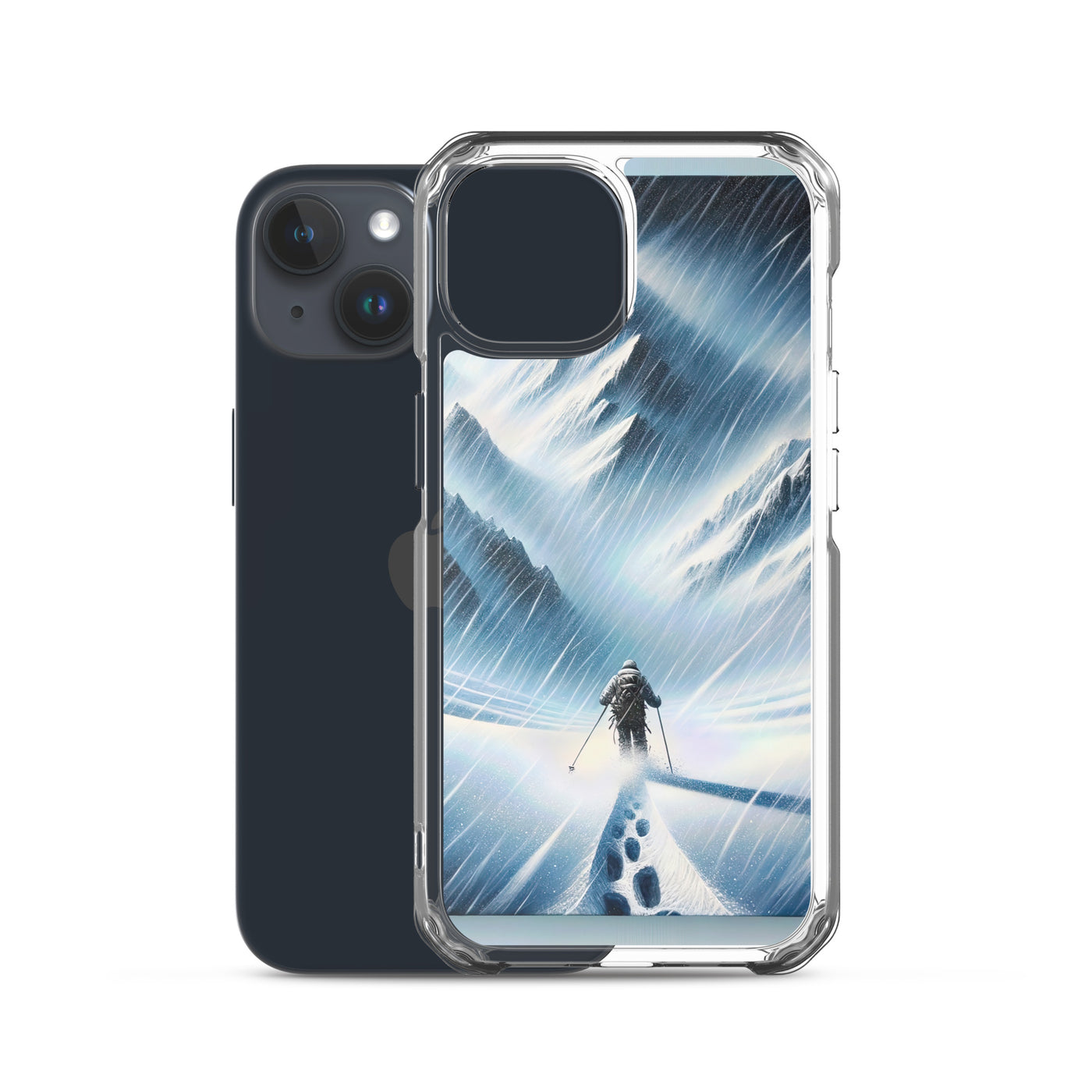 Wanderer und Bergsteiger im Schneesturm: Acrylgemälde der Alpen - iPhone Schutzhülle (durchsichtig) wandern xxx yyy zzz