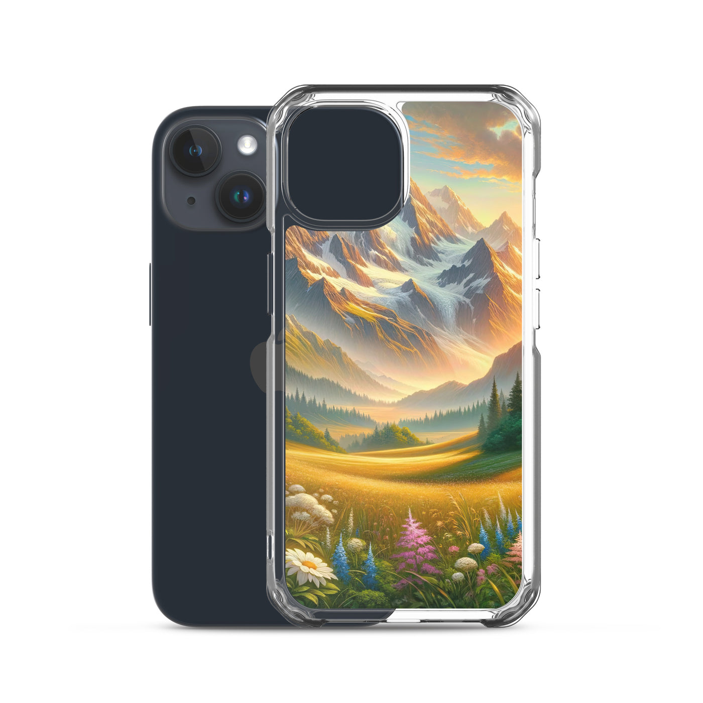 Heitere Alpenschönheit: Schneeberge und Wildblumenwiesen - iPhone Schutzhülle (durchsichtig) berge xxx yyy zzz