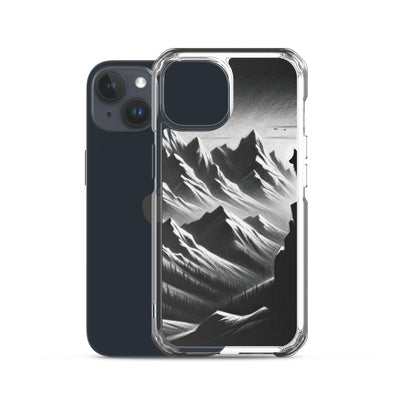 Kohlezeichnung, die die stille Stille der Alpen in der Winterdämmerung verkörpert. Wolf auf einem Berghügel (AN) - iPhone Schutzhülle (durchsichtig) xxx yyy zzz