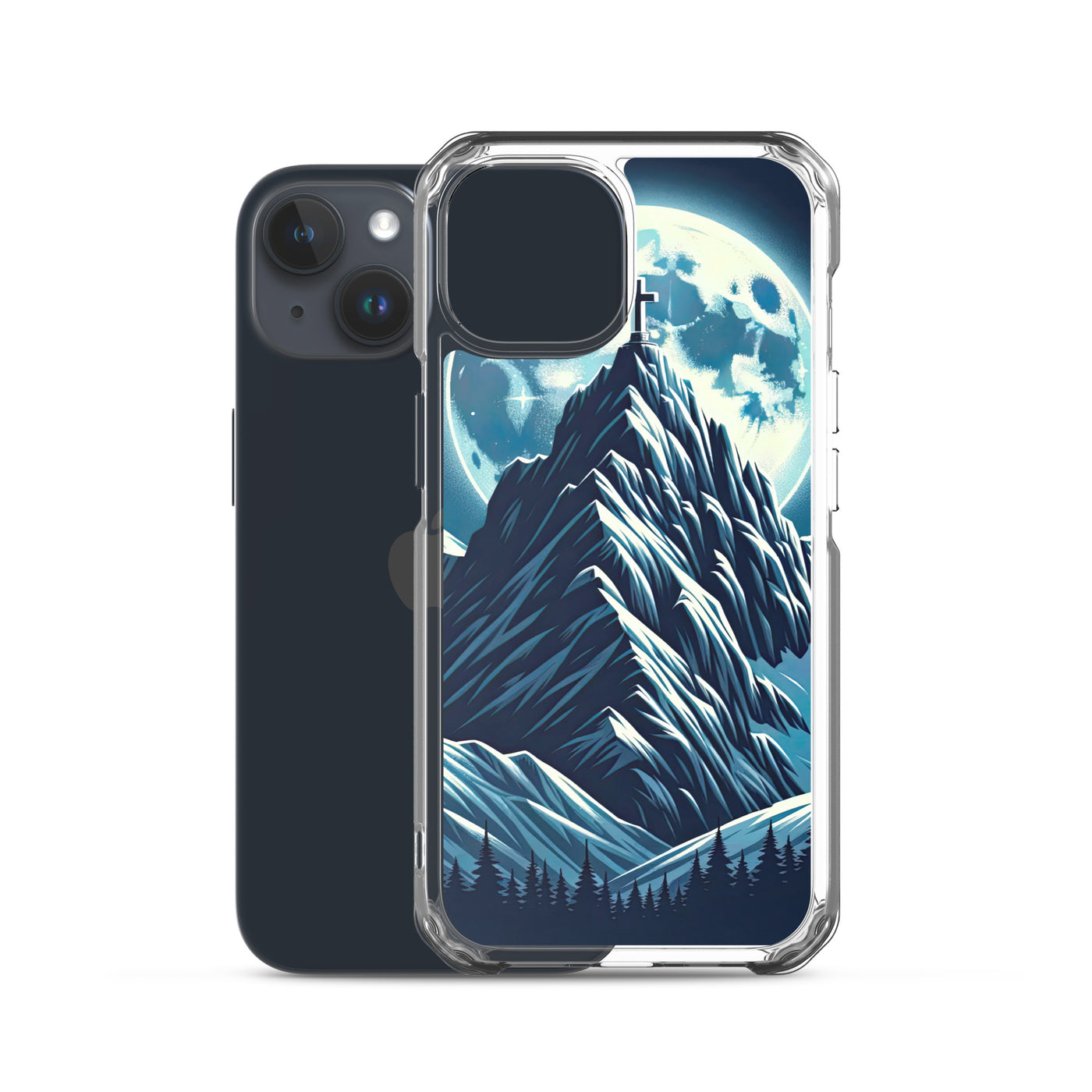 Mondnacht und Gipfelkreuz in den Alpen, glitzernde Schneegipfel - iPhone Schutzhülle (durchsichtig) berge xxx yyy zzz