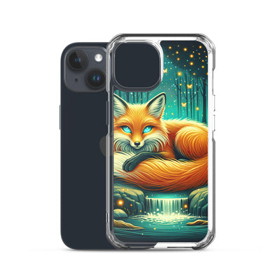 Bezaubernder Fuchs auf erleuchteter mystischer Waldlichtung - iPhone Schutzhülle (durchsichtig) camping xxx yyy zzz