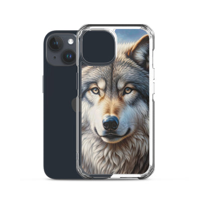 Porträt-Ölgemälde eines prächtigen Wolfes mit faszinierenden Augen (AN) - iPhone Schutzhülle (durchsichtig) xxx yyy zzz