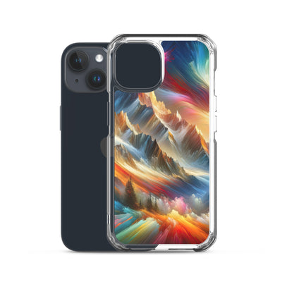 Lebendige abstrakte Alpendarstellung in populärem Kunststil - iPhone Schutzhülle (durchsichtig) berge xxx yyy zzz